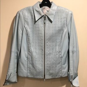 Woven leather jacket (light blue)